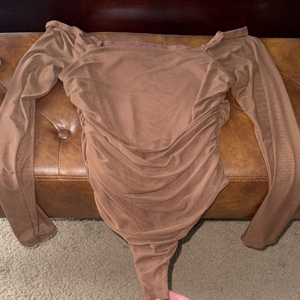 Brown Mesh Long Sleeve Bodysuit